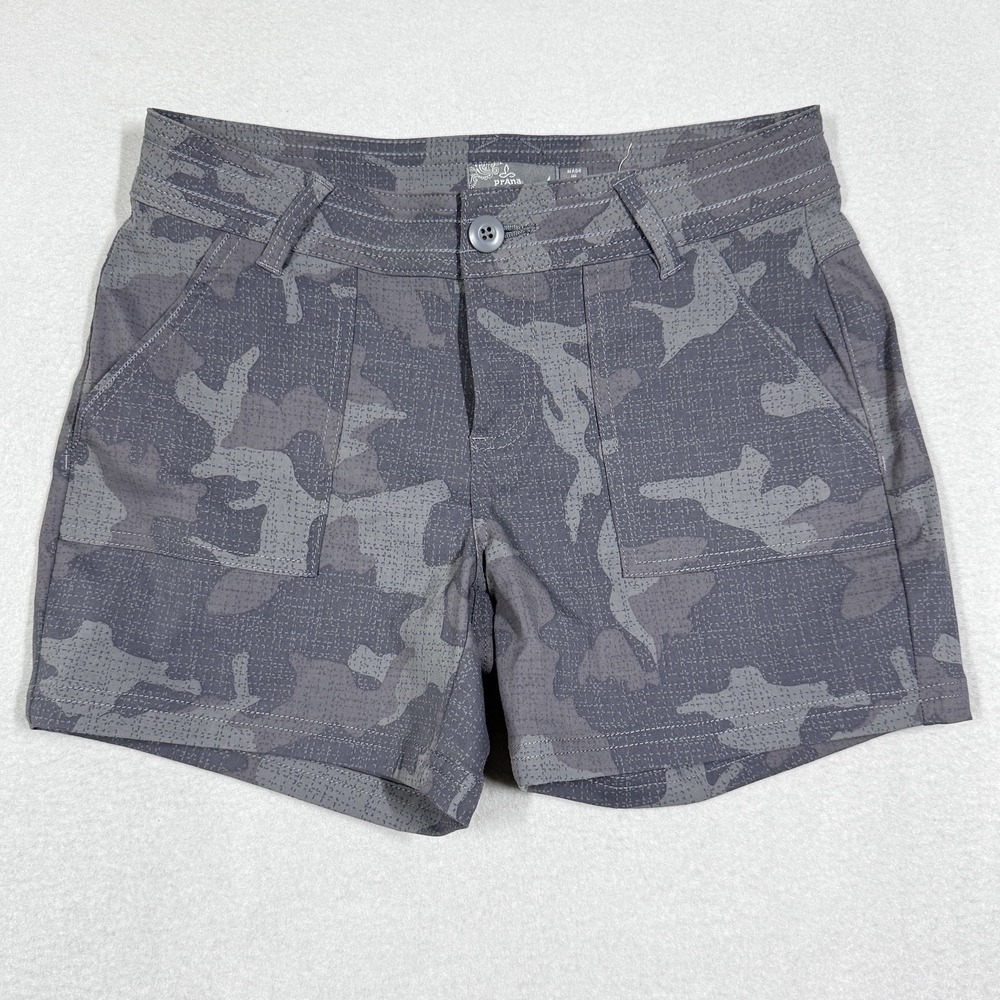 PrAna Shorts Women 4 Olivia Camo Print 5" Outdoor Hiking Military Army Quick Dry